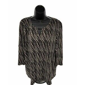 Tanjay Womens Black/brown beaded neck Tunic Blouse Size XL